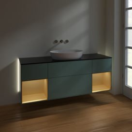 Тумба под раковину Villeroy & Boch Finion 160х50,1 см с подсветкой МДФ оливковый матовый лак/стекло черное матовое GD02HFGM