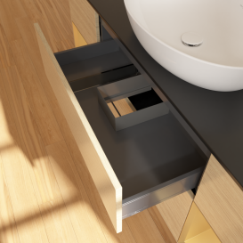 Тумба под раковину Villeroy & Boch Finion 160х50,1 см с подсветкой МДФ шпон дуба/стекло черное матовое GD02HFPC