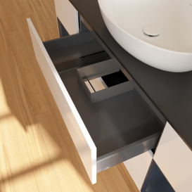 Тумба под раковину Villeroy & Boch Finion 160х50,1 см с подсветкой МДФ глянцевый белый лак/стекло черное матовое GD02HGGF