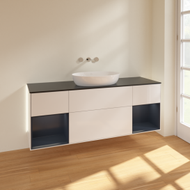 Тумба под раковину Villeroy & Boch Finion 160х50,1 см с подсветкой МДФ глянцевый белый лак/стекло черное матовое GD02HGGF