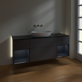 	Тумба під раковину Villeroy & Boch Finion 160х50,1 см із підсвічуванням МДФ антрацит матовий лак/скло чорне матове GD02HGGK