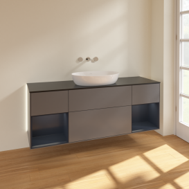  	Тумба під раковину Villeroy & Boch Finion 160х50,1 см із підсвічуванням МДФ антрацит матовий лак/скло чорне матове GD02HGGK