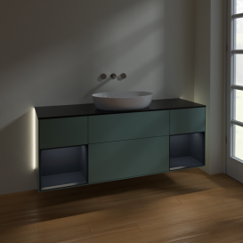 Тумба под раковину Villeroy & Boch Finion 160х50,1 см с подсветкой МДФ оливковый матовый лак/стекло черное матовое GD02HGGM