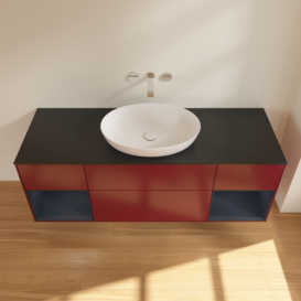 Тумба под раковину Villeroy & Boch Finion 160х50,1 см с подсветкой МДФ пион матовый лак/стекло черное матовое GD02HGHB