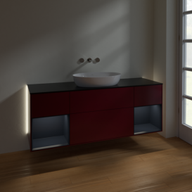 Тумба под раковину Villeroy & Boch Finion 160х50,1 см с подсветкой МДФ пион матовый лак/стекло черное матовое GD02HGHB