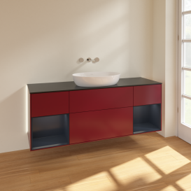 Тумба под раковину Villeroy & Boch Finion 160х50,1 см с подсветкой МДФ пион матовый лак/стекло черное матовое GD02HGHB