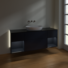 Тумба під раковину Villeroy & Boch Finion 160х50,1 см із підсвічуванням МДФ темно-синій матовий лак/скло чорне матове GD02HGHG