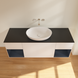 Тумба под раковину Villeroy & Boch Finion 160х50,1 см с подсветкой МДФ белый матовый лак/стекло черное матовое GD02HGMT