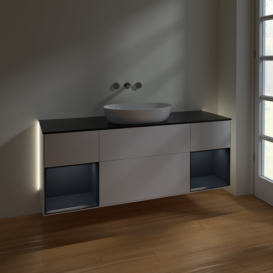 Тумба под раковину Villeroy & Boch Finion 160х50,1 см с подсветкой МДФ белый матовый лак/стекло черное матовое GD02HGMT