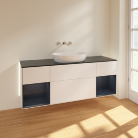 Тумба под раковину Villeroy & Boch Finion 160х50,1 см с подсветкой МДФ белый матовый лак/стекло черное матовое GD02HGMT