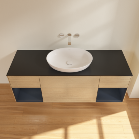 Тумба под раковину Villeroy & Boch Finion 160х50,1 см с подсветкой МДФ шпон дуба/стекло черное матовое GD02HGPC