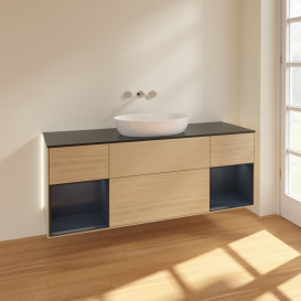 Тумба под раковину Villeroy & Boch Finion 160х50,1 см с подсветкой МДФ шпон дуба/стекло черное матовое GD02HGPC