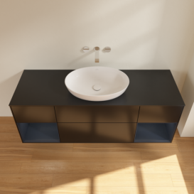 Тумба под раковину Villeroy & Boch Finion 160х50,1 см с подсветкой МДФ черный матовый лак/стекло черное матовое GD02HGPD