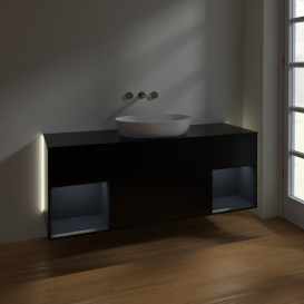 Тумба под раковину Villeroy & Boch Finion 160х50,1 см с подсветкой МДФ черный матовый лак/стекло черное матовое GD02HGPD