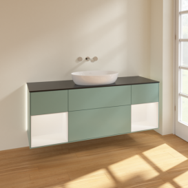 Тумба під раковину Villeroy & Boch Finion 160х50,1 см із підсвічуванням МДФ оливковий матовий лак/скло чорне матове GD02MTGM