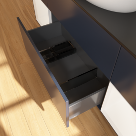 Тумба під раковину Villeroy & Boch Finion 160х50,1 см із підсвічуванням МДФ темно-синій матовий лак/скло чорне матове GD02MTHG