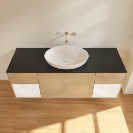 Тумба под раковину Villeroy & Boch Finion 160х50,1 см с подсветкой МДФ шпон дуба/стекло черное матовое GD02MTPC