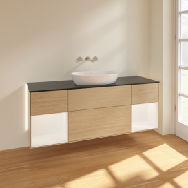 Тумба под раковину Villeroy & Boch Finion 160х50,1 см с подсветкой МДФ шпон дуба/стекло черное матовое GD02MTPC