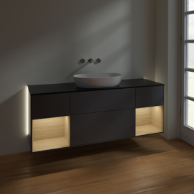 Тумба под раковину Villeroy & Boch Finion 160х50,1 см с подсветкой МДФ антрацит матовый лак/стекло черное матовое GD02PCGK