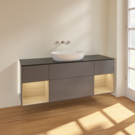 Тумба под раковину Villeroy & Boch Finion 160х50,1 см с подсветкой МДФ антрацит матовый лак/стекло черное матовое GD02PCGK