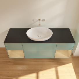 Тумба під раковину Villeroy & Boch Finion 160х50,1 см із підсвічуванням МДФ оливковий матовий лак/скло чорне матове GD02PCGM