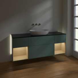 Тумба під раковину Villeroy & Boch Finion 160х50,1 см із підсвічуванням МДФ оливковий матовий лак/скло чорне матове GD02PCGM