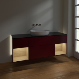 Тумба під раковину Villeroy & Boch Finion 160х50,1 см з підсвічуванням МДФ півонія матовий лак/скло чорне матове GD02PCHB