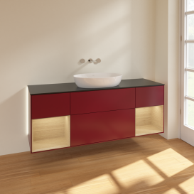 Тумба під раковину Villeroy & Boch Finion 160х50,1 см з підсвічуванням МДФ півонія матовий лак/скло чорне матове GD02PCHB