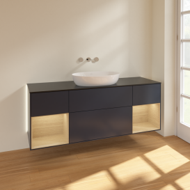 Тумба під раковину Villeroy & Boch Finion 160х50,1 см із підсвічуванням МДФ темно-синій матовий лак/скло чорне матове GD02PCHG