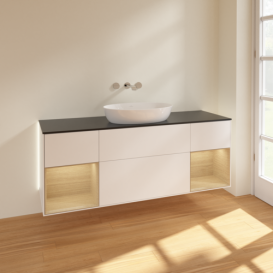 Тумба під раковину Villeroy & Boch Finion 160х50,1 см із підсвічуванням МДФ білий матовий лак/скло чорне матове GD02PCMT