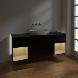 Тумба под раковину Villeroy & Boch Finion 160х50,1 см с подсветкой МДФ черный матовый лак/стекло черное матовое GD02PCPD