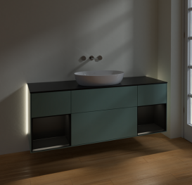 Тумба под раковину Villeroy & Boch Finion 160х50,1 см с подсветкой МДФ оливковый матовый лак/стекло черное матовое GD02PDGM