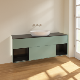 Тумба под раковину Villeroy & Boch Finion 160х50,1 см с подсветкой МДФ оливковый матовый лак/стекло черное матовое GD02PDGM