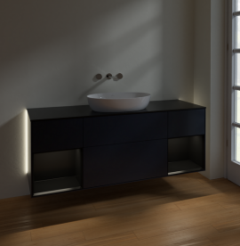 Тумба под раковину Villeroy & Boch Finion 160х50,1 см с подсветкой МДФ темно-синий матовый лак/стекло черное матовое GD02PDHG