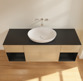 Тумба под раковину Villeroy & Boch Finion 160х50,1 см с подсветкой МДФ шпон дуба/стекло черное матовое GD02PDPC