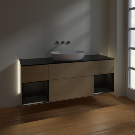 Тумба под раковину Villeroy & Boch Finion 160х50,1 см с подсветкой МДФ шпон дуба/стекло черное матовое GD02PDPC