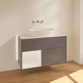 Тумба под раковину Villeroy & Boch Finion 100х50,1 см с подсветкой МДФ антрацит матовый лак/стекло белое матовое GA11GFGK