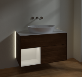 Тумба под раковину Villeroy & Boch Finion 100х50,1 см с подсветкой МДФ шпон грецкого ореха/стекло белое матовое GA11GFGN