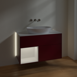 Тумба под раковину Villeroy & Boch Finion 100х50,1 см с подсветкой МДФ пион матовый лак/стекло белое матовое GA11GFHB