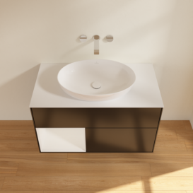 Тумба под раковину Villeroy & Boch Finion 100х50,1 см с подсветкой МДФ черный матовый лак/стекло белое матовое GA11GFPD