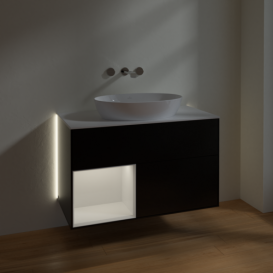 Тумба под раковину Villeroy & Boch Finion 100х50,1 см с подсветкой МДФ черный матовый лак/стекло белое матовое GA11GFPD