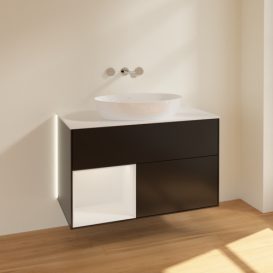 Тумба под раковину Villeroy & Boch Finion 100х50,1 см с подсветкой МДФ черный матовый лак/стекло белое матовое GA11GFPD