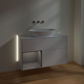 Тумба под раковину Villeroy & Boch Finion 100х50,1 см с подсветкой МДФ глянцевый белый лак/стекло белое матовое GA11GKGF