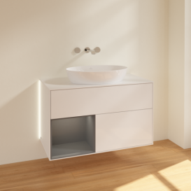 Тумба під раковину Villeroy & Boch Finion 100х50,1 см з підсвіткою МДФ білий глянцевий лак/скло біле матове GA11GKGF