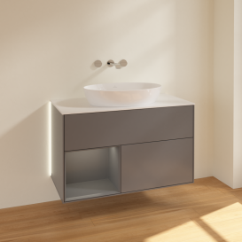 Тумба под раковину Villeroy & Boch Finion 100х50,1 см с подсветкой МДФ антрацит матовый лак/стекло белое матовое GA11GKGK