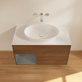 Тумба под раковину Villeroy & Boch Finion 100х50,1 см с подсветкой МДФ шпон грецкого ореха/стекло белое матовое GA11GKGN