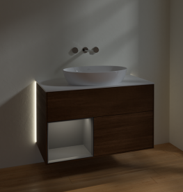 Тумба под раковину Villeroy & Boch Finion 100х50,1 см с подсветкой МДФ шпон грецкого ореха/стекло белое матовое GA11GKGN