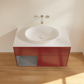 Тумба под раковину Villeroy & Boch Finion 100х50,1 см с подсветкой МДФ пион матовый лак/стекло белое матовое GA11GKHB