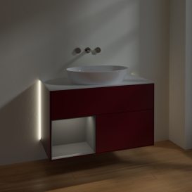 Тумба под раковину Villeroy & Boch Finion 100х50,1 см с подсветкой МДФ пион матовый лак/стекло белое матовое GA11GKHB