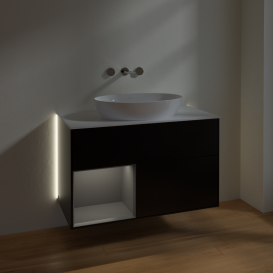Тумба под раковину Villeroy & Boch Finion 100х50,1 см с подсветкой МДФ черный матовый лак/стекло белое матовое GA11GKPD